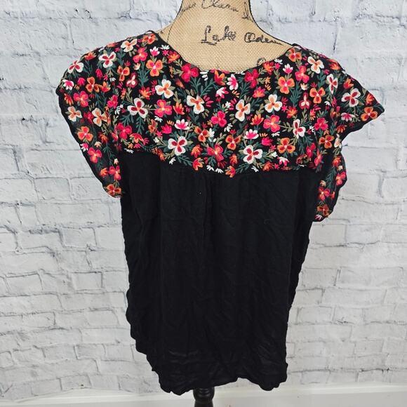 Savanna Jane boho top plus Sz 1x cap sleeve black embroidered blouse A29 - Picture 4 of 4